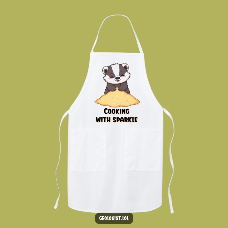 Funny Badger Beach Apron: Playful Critter Sifting Glittering Sand, Great Funny Kitchen Gift