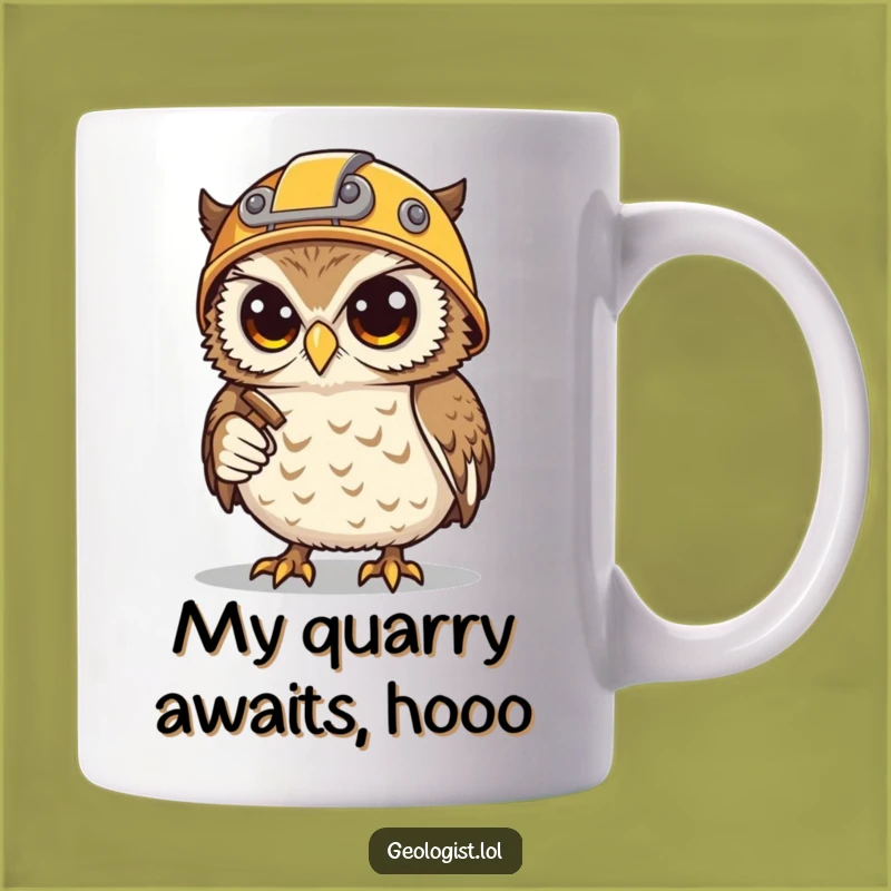 Funny Snowy Owl Miner Mug: Determined Hoot Holds Hammer & Pick, Perfect Funny Gift Idea