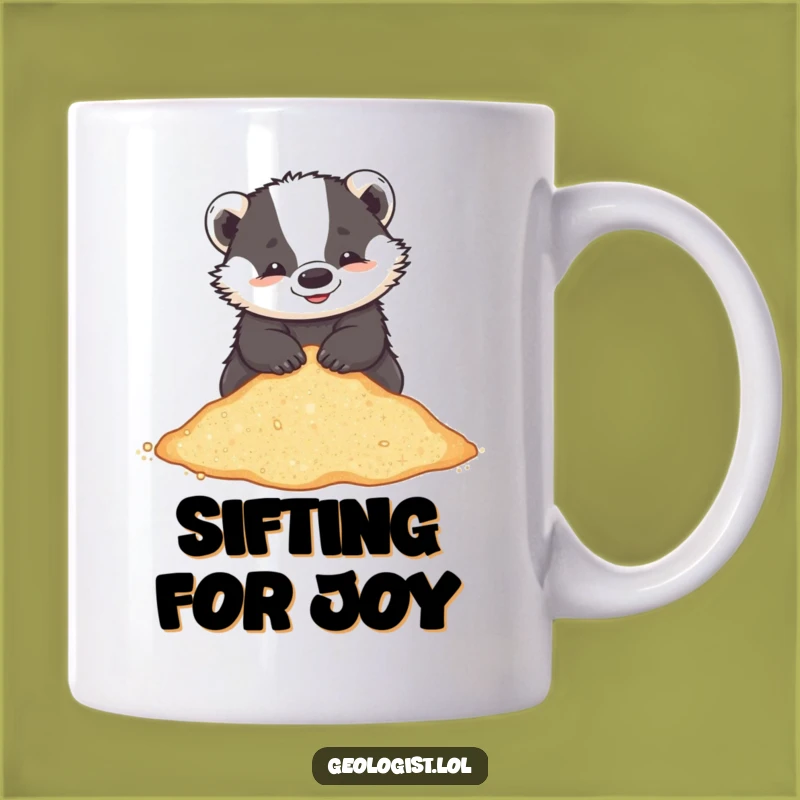 Funny Badger Beach Mug: Playful Critter Sifting Glittering Sand, Perfect Funny Gift Idea