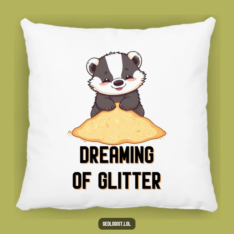 Funny Badger Beach Pillow: Cozy & Playful Critter Sifting Glittering Sand, Comfy Funny Gift