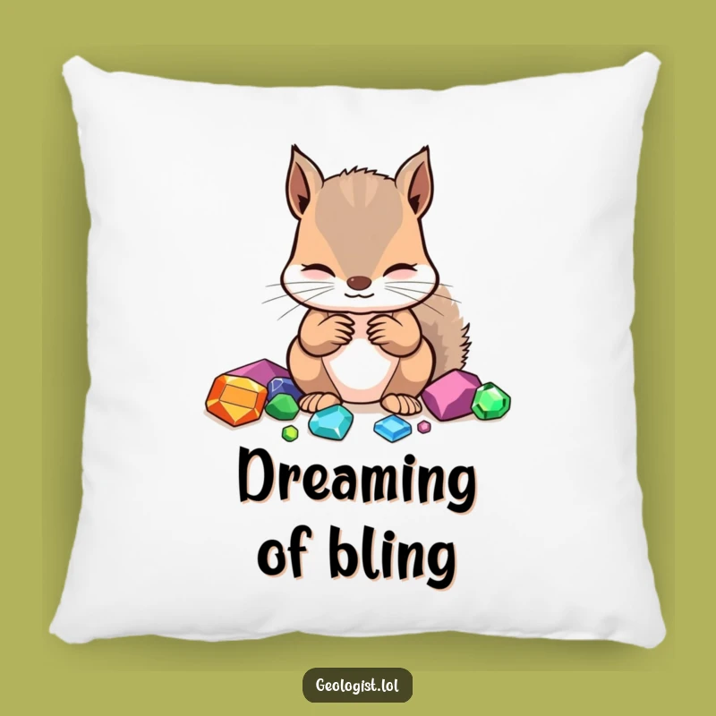 Funny Squirrel Gemologist Pillow: Cozy & Focused Critter Identifying Gems, Comfy Funny Gift