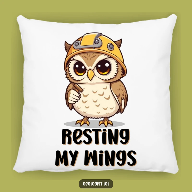 Funny Owl Miner Pillow: Cozy & Determined Hoot with Hammer & Pick, Comfy Funny Gift