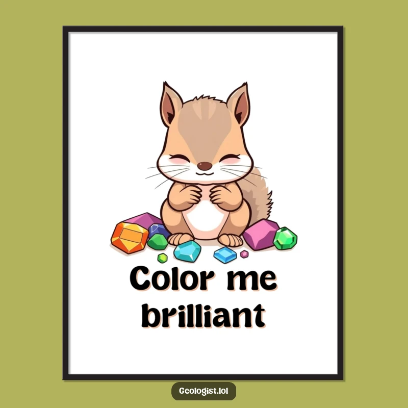 Funny Squirrel Gemologist Digital Art: Focused Critter Identifying Gems, Printable Funny Gift