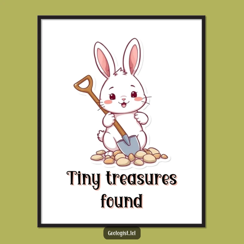 Funny Rabbit Gardener Digital Art: Cheerful Critter with Shovel, Printable Funny Gift
