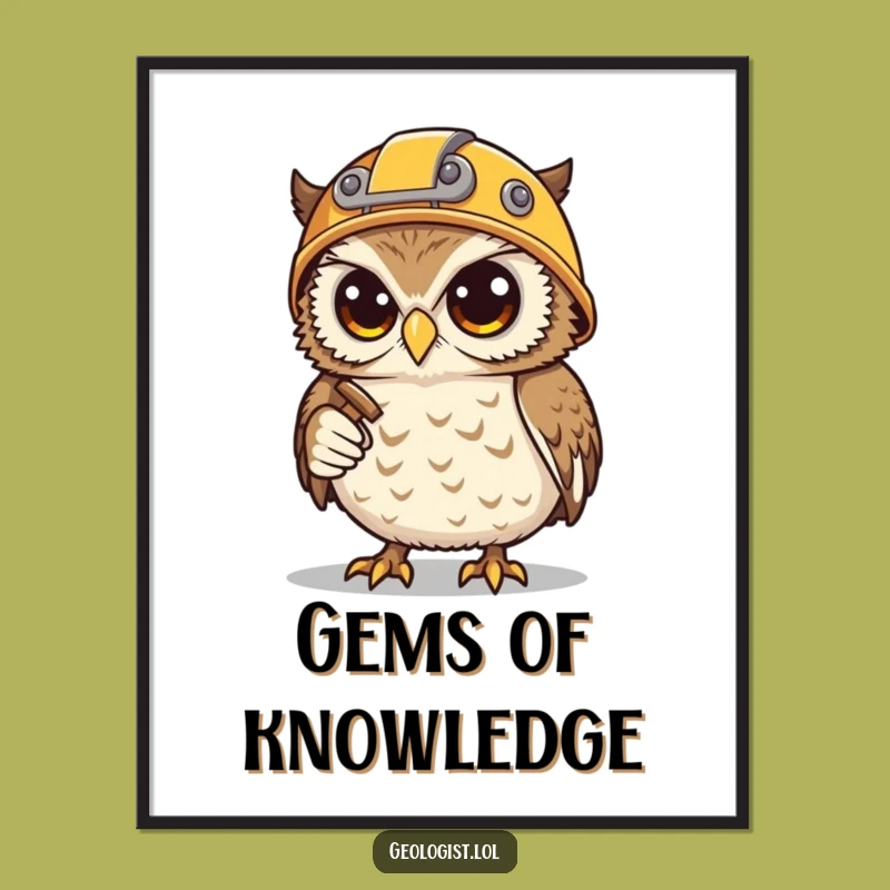 Funny Owl Miner Digital Art: Determined Hoot Holds Hammer & Pick, Printable Funny Gift