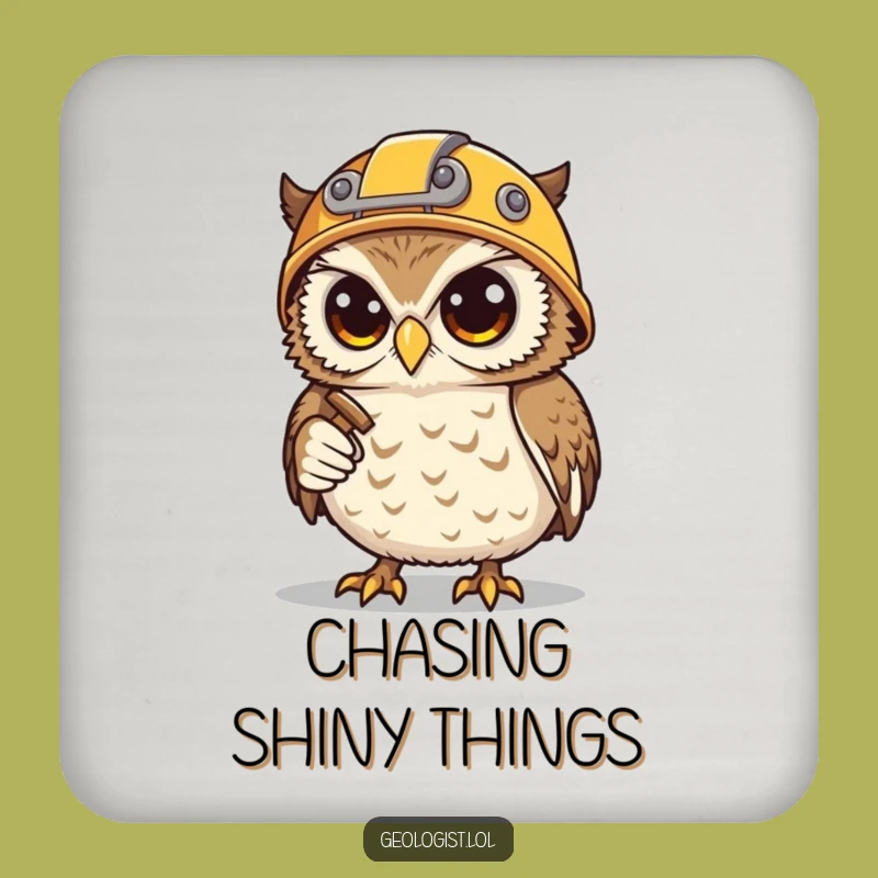 Funny Owl Miner Coaster: Determined Hoot Protects Surfaces, Tiny Hammer & Pick, Quirky Funny Gift