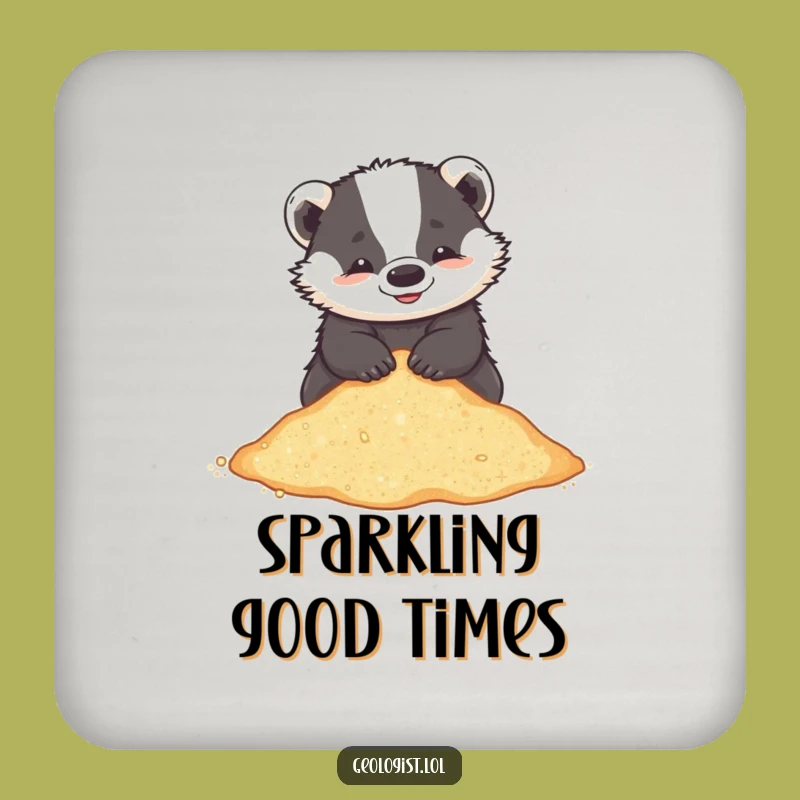 Funny Badger Beach Coaster: Playful Critter Sifting Glittering Sand, Protects Surfaces, Quirky Funny Gift
