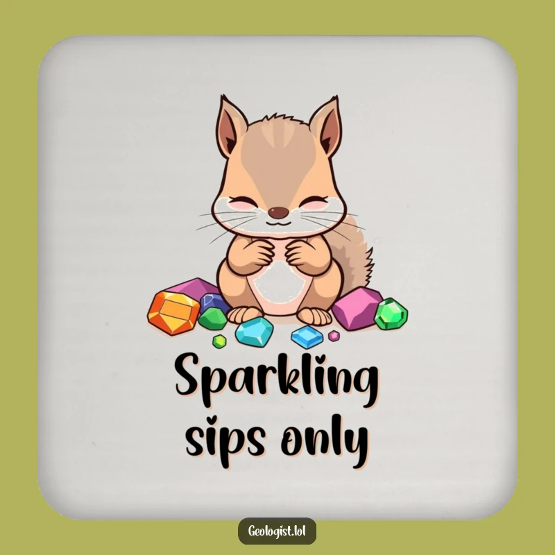 Funny Squirrel Gemologist Coaster: Focused Critter Identifying Gems, Protects Surfaces, Quirky Funny Gift