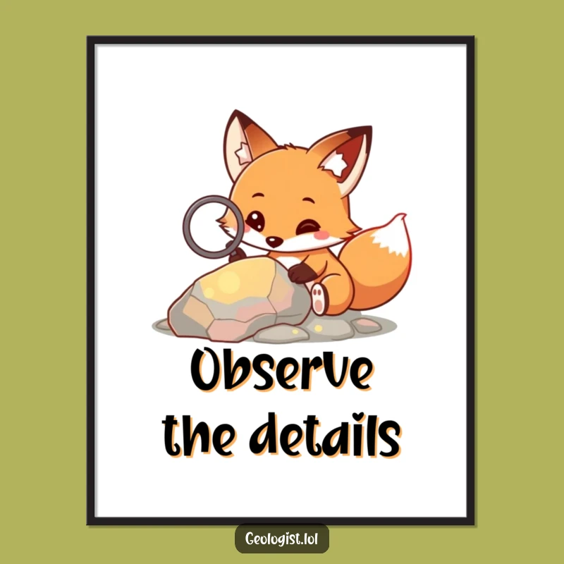 Funny Fox Explorer Poster: Curious Critter with Magnifying Glass, Quirky Funny Gift Art