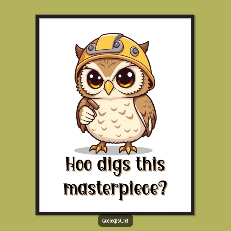 Funny Free Printable Wall Art: Determined Owl Miner Digging for Laughs, Downloadable Decor