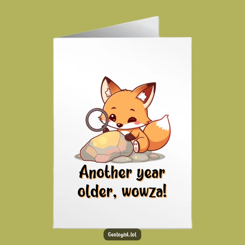 Free Printable Birthday Card: Fox Explorer Discovering Birthday Wonders with Magnifying Glass