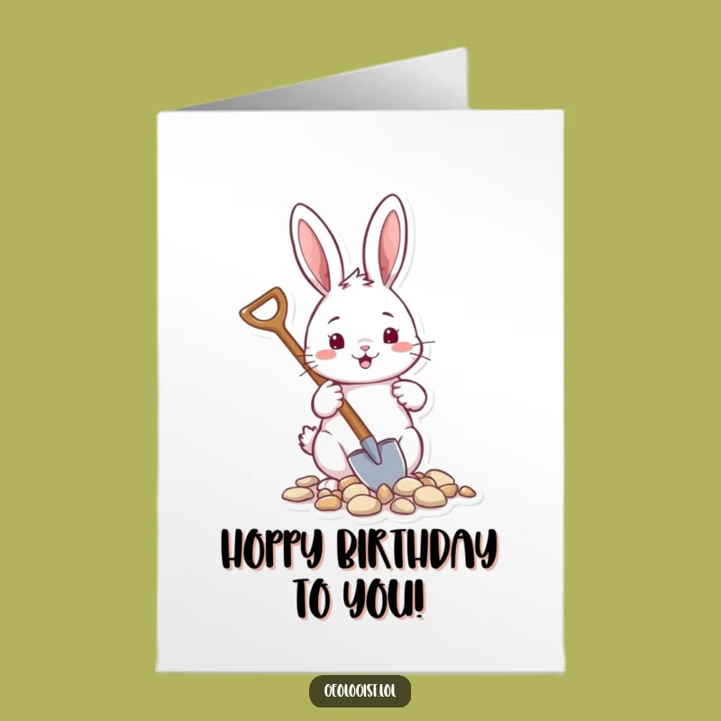 Free Printable Birthday Card: Cheerful Rabbit Gathering Birthday Wishes with Tiny Shovel