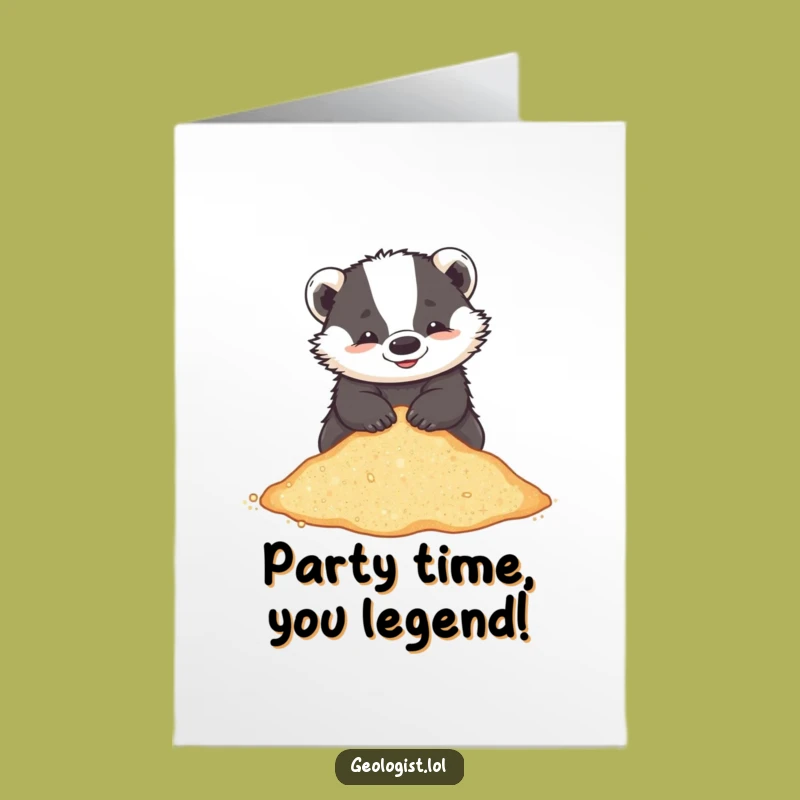 Free Printable Birthday Card: Playful Badger Digging for Birthday Treasures, Glittering Fun