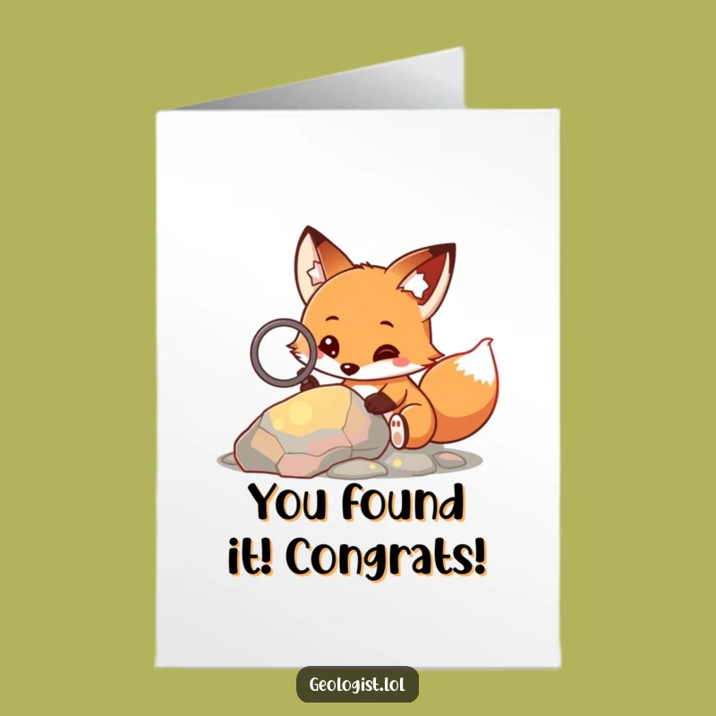 Free Printable Congrats Card: Fox Investigator Examining Success, a Colorful Rock of Achievement