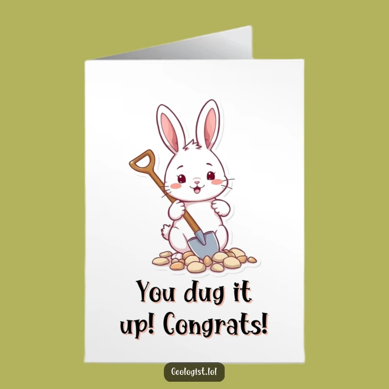 Free Printable Congrats Card: Rabbit Collecting Pebbles of Achievement with Tiny Shovel