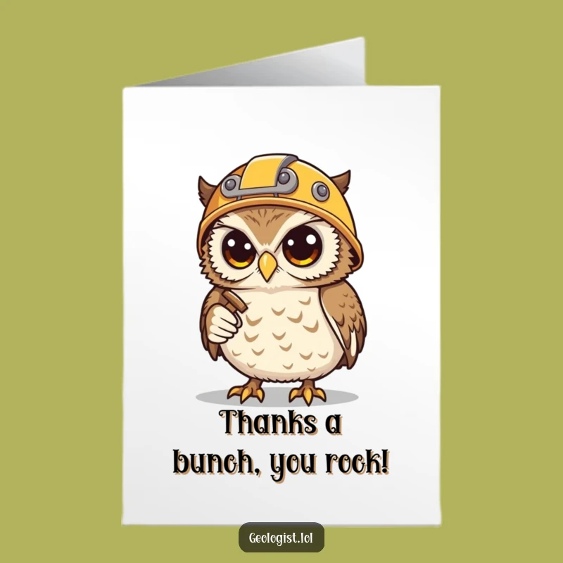 Free Printable Thank You Card: Owl Miner Expressing Gratitude with Pickaxe and Hammer