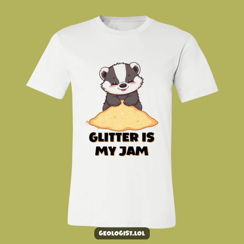 Funny Badger Beach T-Shirt: Playful Critter Sifting Glittering Sand, Great Funny Gift
